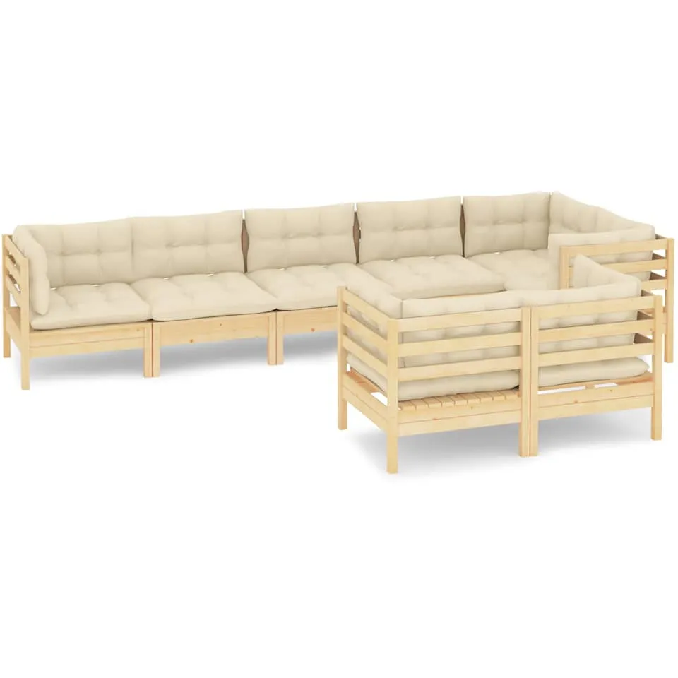 vidaXL 8-delige Loungeset met crèmekleurige kussens massief grenenhout, foto 3