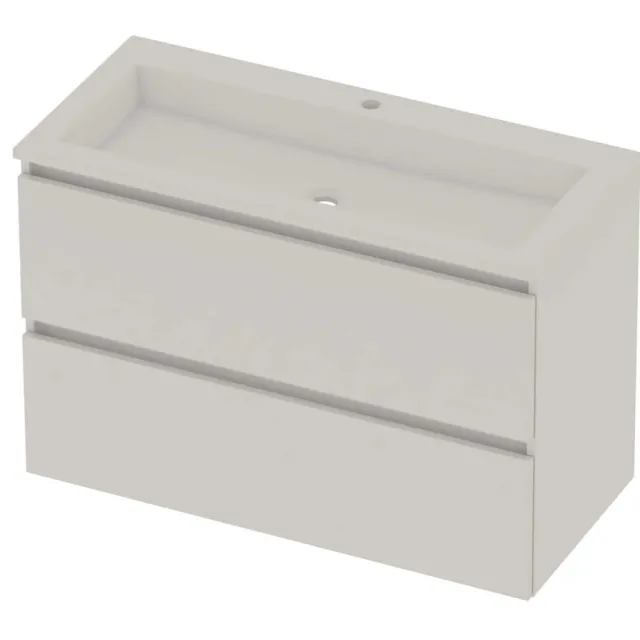 Basic-Line Aura 46 Badmeubelset Acryl 1 Kraangat Greeploos 100x46x62 cm Ice White Glans Wit