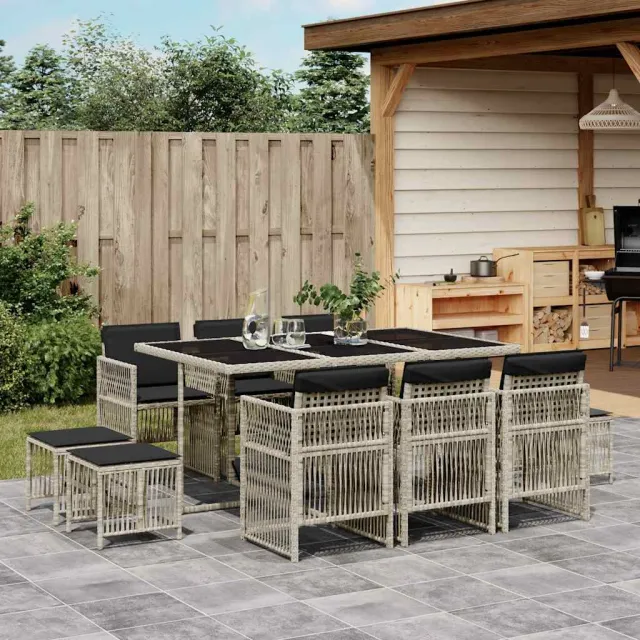 vidaXL 11-delige Tuinset met kussens poly rattan lichtgrijs grijs, foto 2
