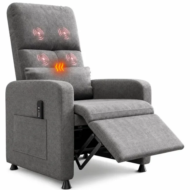 Solvix Massagestoel – Relaxfauteuil – Fauteuil Elektrisch – Zetel – Verstelbaar met Verwarming – Massagefunctie – Met Afstandsbediening – Modern Design – Voor Woonkamer en Kantoor Grijs