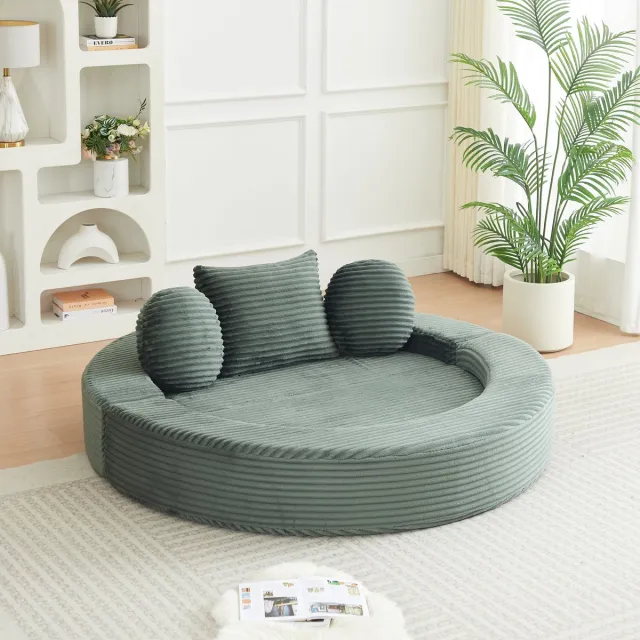 STILVORA Slaapbank 1-Zits - 4-In-1 Verstelbaar Tot Rond Dagbed Met Kussens - Voor Kleine Ruimtes, Balkon En Lounge - Ribfluweel Groen