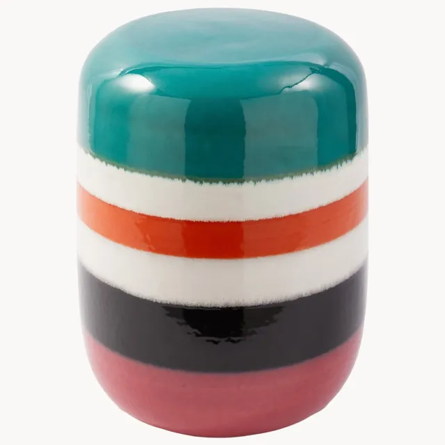 POLSPOTTEN Ronde handgemaakte bijzettafel Striped Pill Kleurrijk