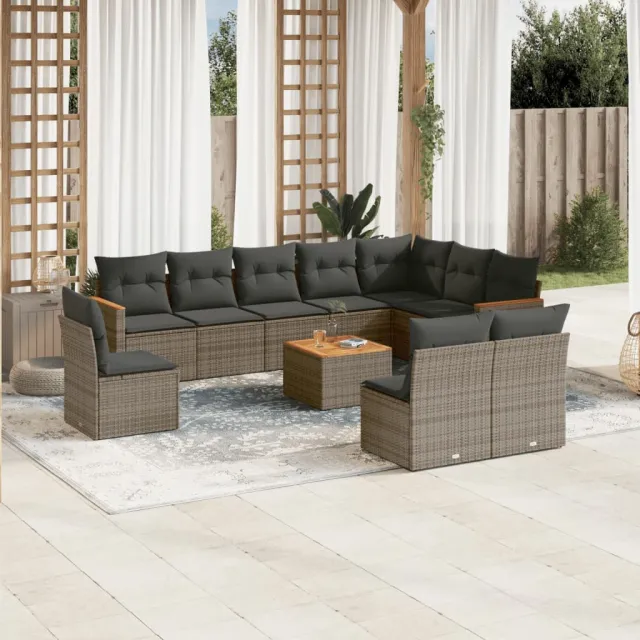 vidaXL 11-delige Loungeset met kussens poly rattan grijs, foto 2