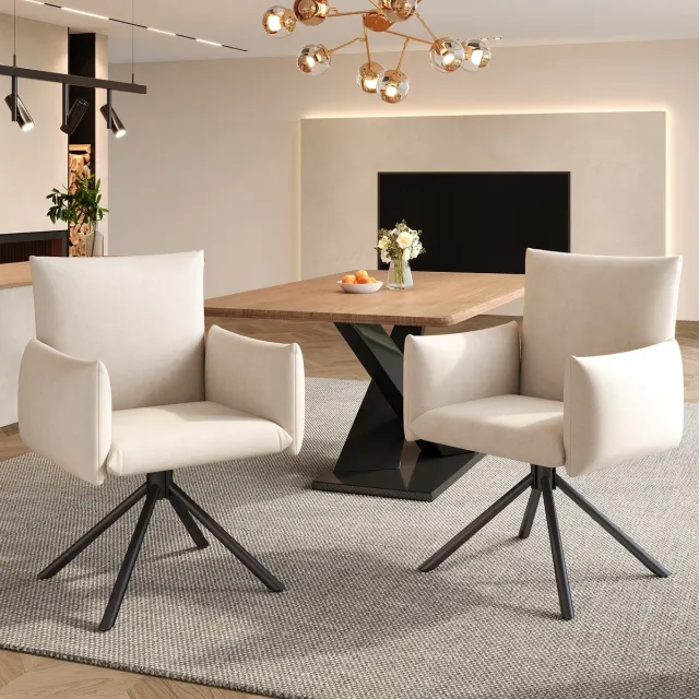 DESMIU Eetkamerstoel – Set Van 2 – 360° Draaibaar Met Armleuningen En Rugsteun – Voor Eetkamer En Bureau – Fluweel Beige