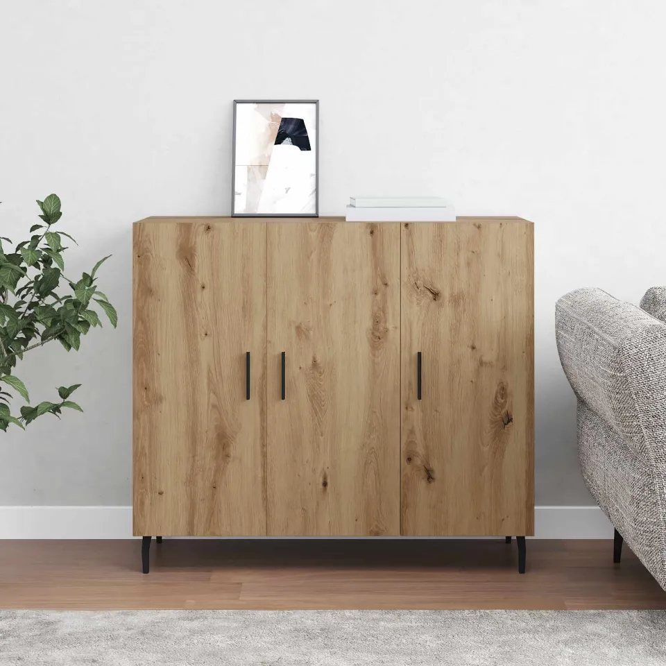 vidaXL Dressoir Artisan Eiken 90 x 34 x 80 cm Bewerkt hout, foto 3