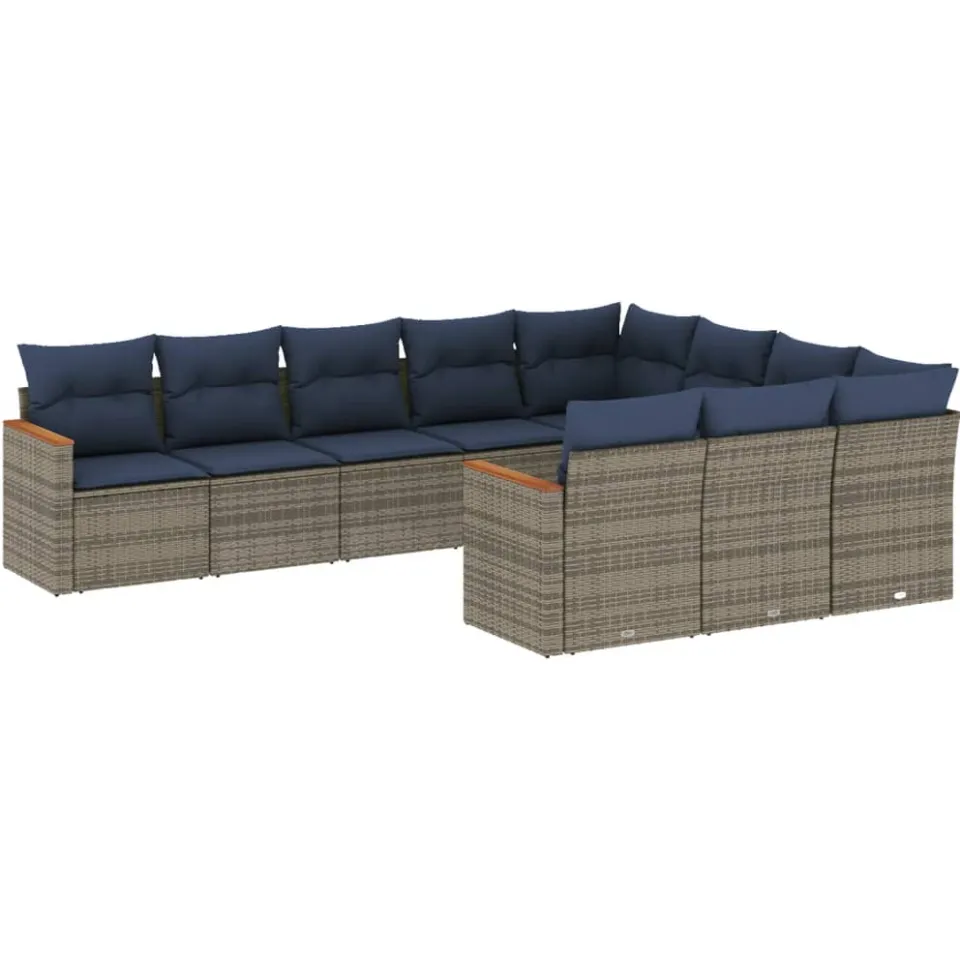 vidaXL 10-delige tuinbankset met kussens, grijs polyrotan, foto 3