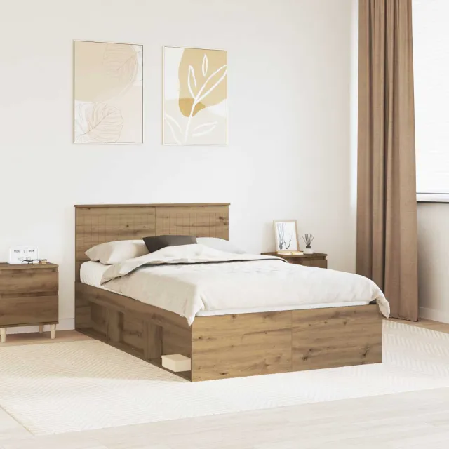 vidaXL Bedframe Artisanaal eiken 120 x 190 cm Massief grenenhout Bruin