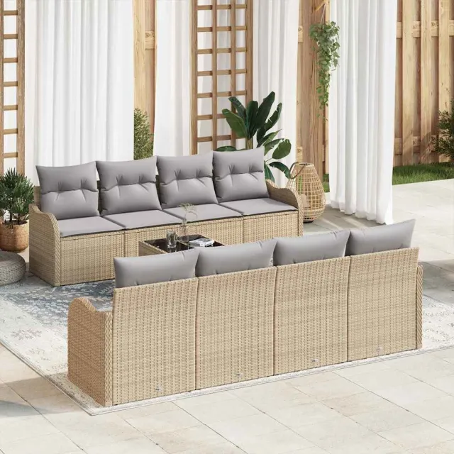 vidaXL Tuin Sofa Set 9 st 6-zits Beige poly rattan