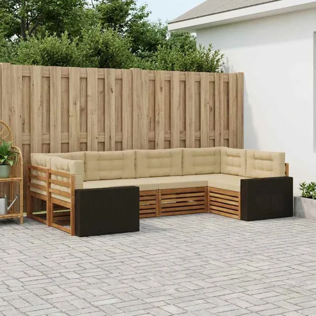 vidaXL Buiten bankenset 6 st 6-zits Natuurlijk en Beige