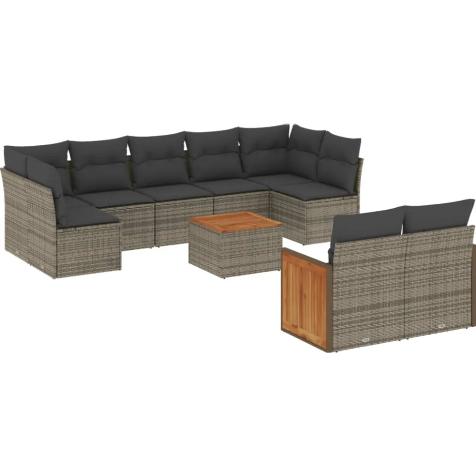 vidaXL 10-delige Loungeset met kussens poly rattan grijs, foto 3
