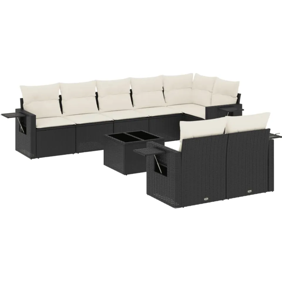 vidaXL 9-delige Loungeset met kussens poly rattan zwart, foto 3