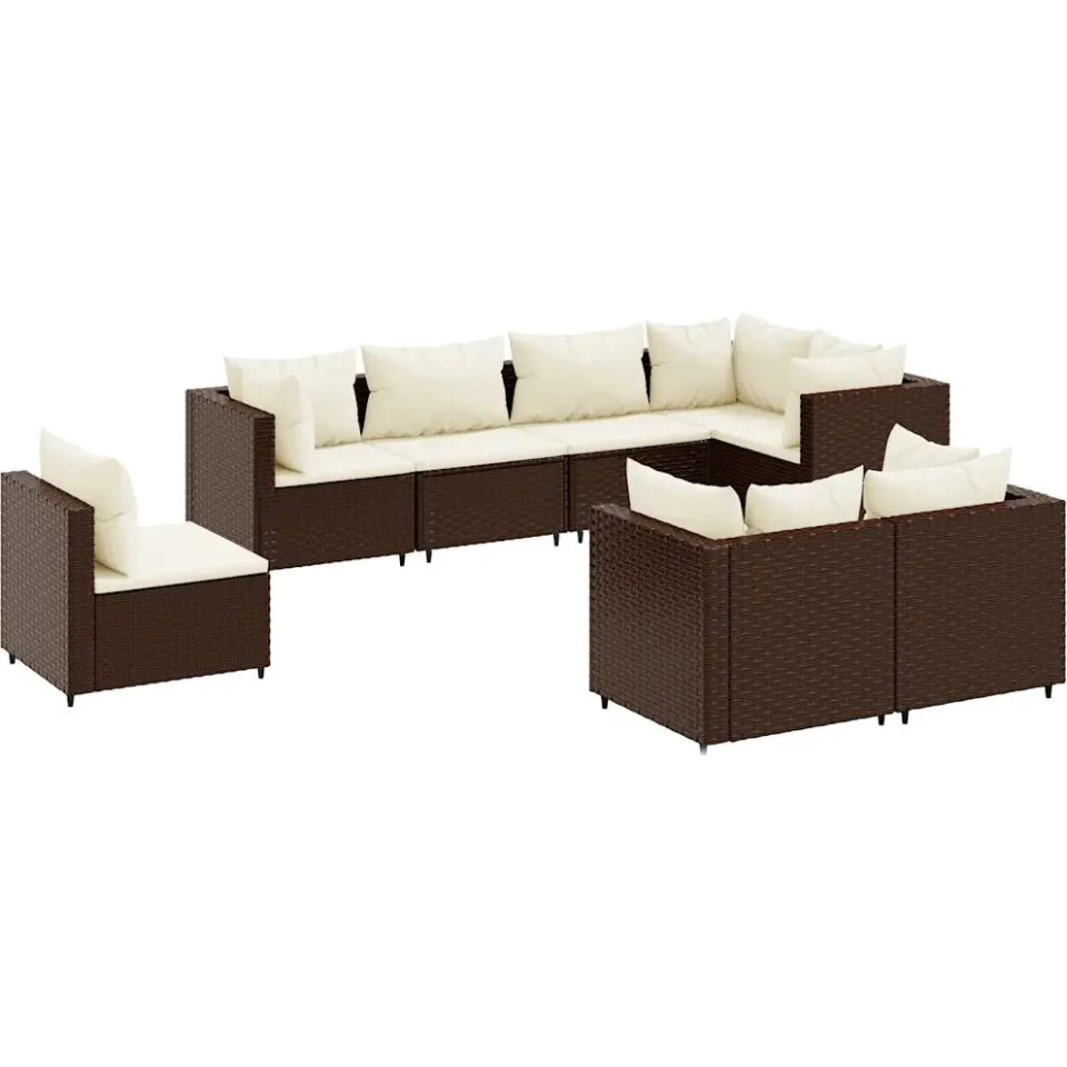 vidaXL 8-delige Loungeset met kussens poly rattan bruin, foto 3