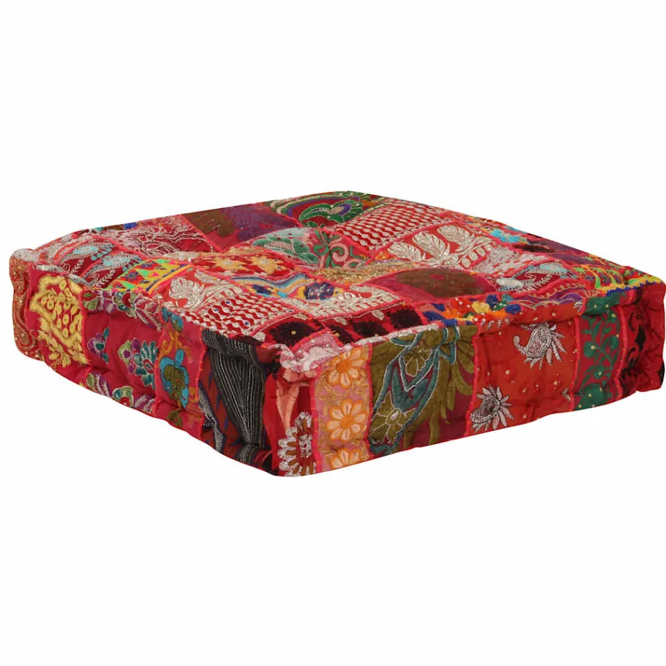 vidaXL Poef patchwork vierkant handgemaakt 50x50x12 cm katoen rood, foto 2