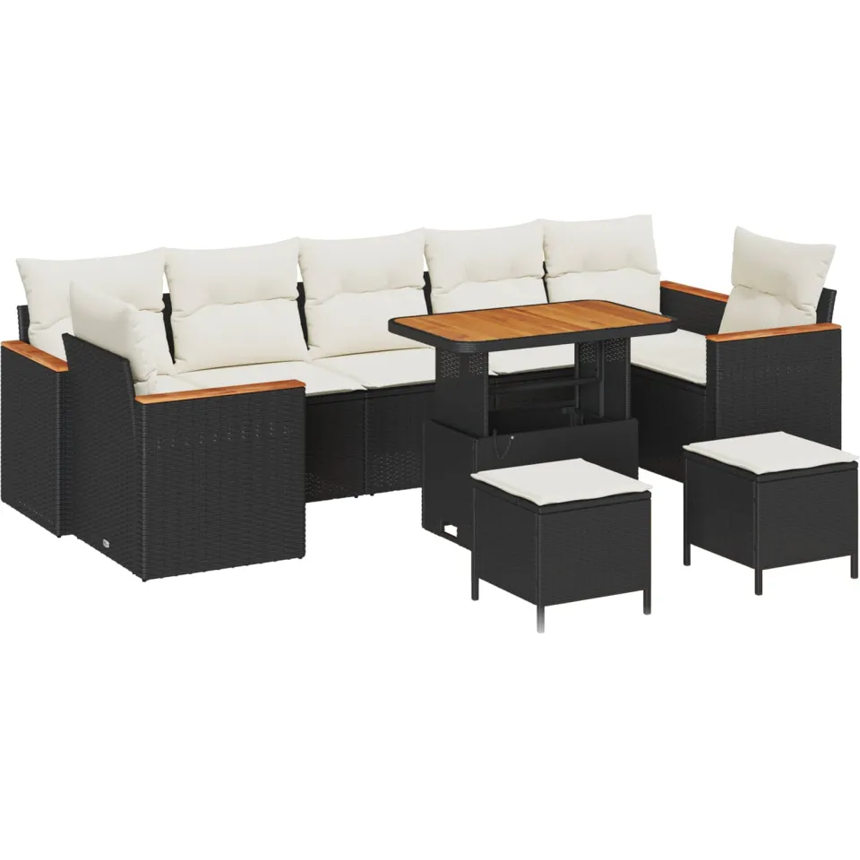 vidaXL Tuinbankenset Zwart poly rattan