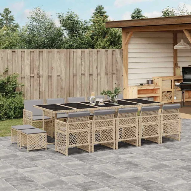 vidaXL 15-delige Tuinset met kussens poly rattan beige, foto 2