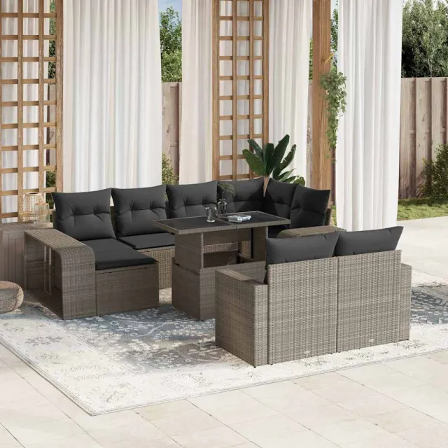 vidaXL 11-delige Loungeset met kussens poly rattan lichtgrijs grijs, foto 2