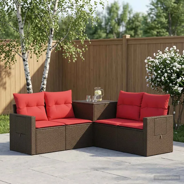 vidaXL Bankstel 5 st Bruin en Rood 179 x 179 x 85 cm