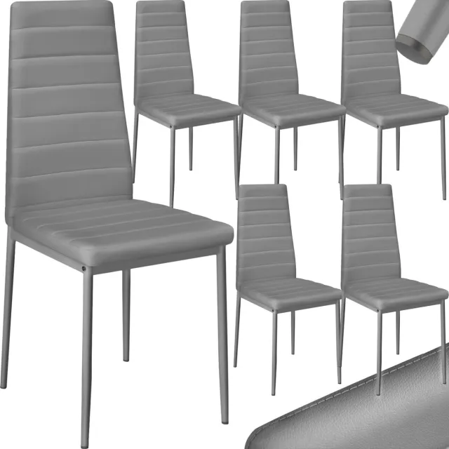 Tectake Eetkamerstoelen - Kunstleren stoelen met hoge rugleuning - Set van 6 - Belastbaar tot 150kg - Afmetingen 41x 45x98,5 cm - Moderne stoelen zonder armleuning, metalen frame - Grijs