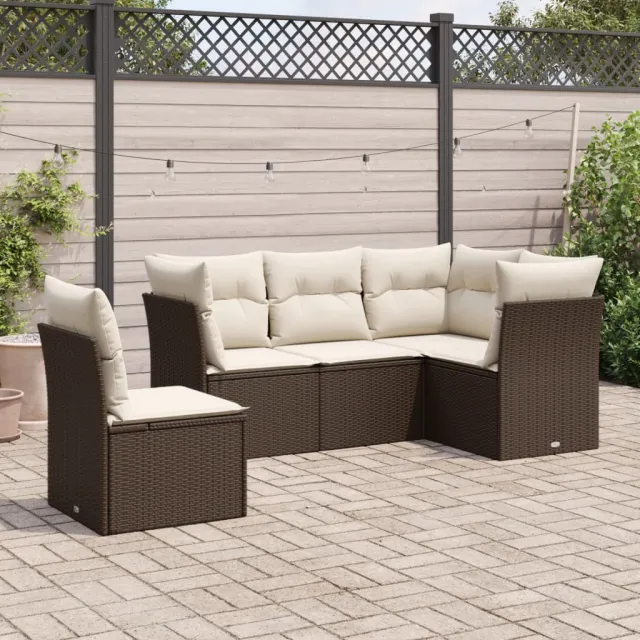 vidaXL 5-delige Loungeset met kussens poly rattan bruin, foto 2