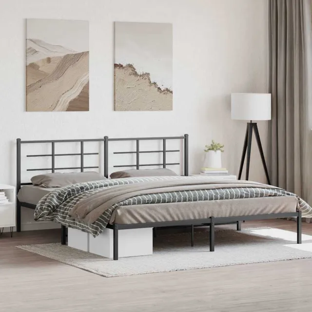 vidaXL Bedframe met hoofdbord metaal zwart 193x203 cm