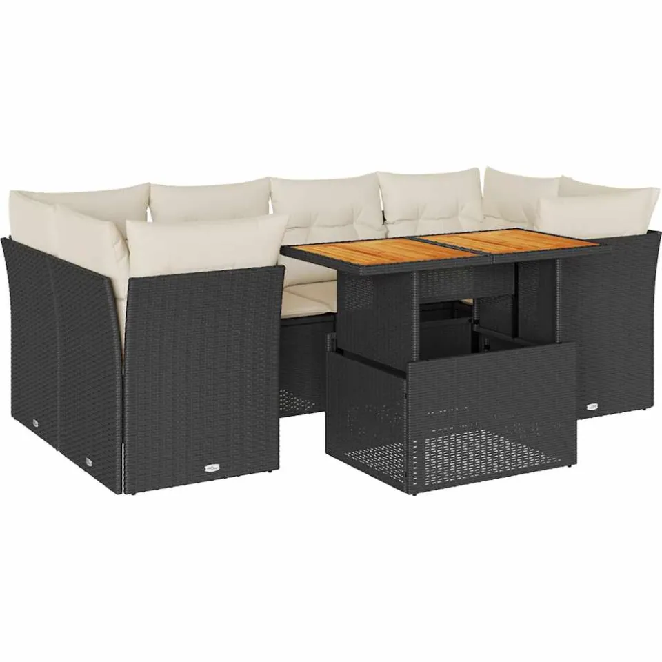 vidaXL 7-delige Loungeset met kussens poly rattan zwart, foto 3