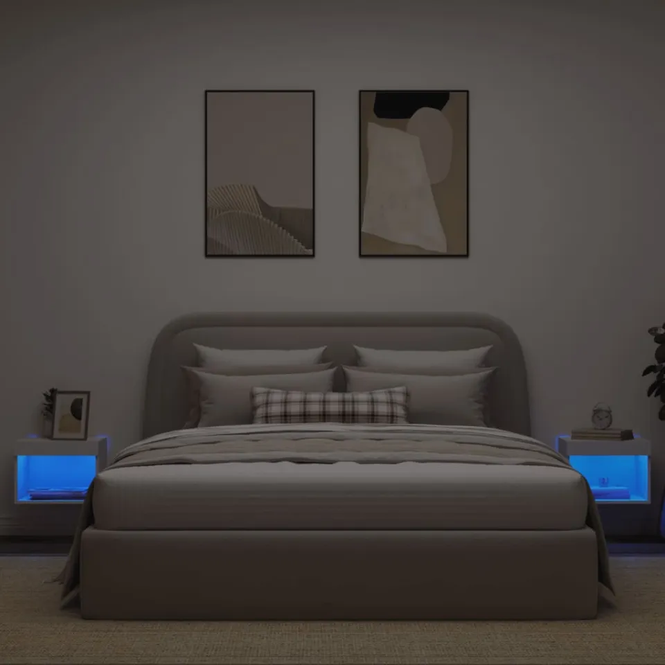 vidaXL Nachtkastjes met LED's 2 st wandgemonteerd wit, foto 4