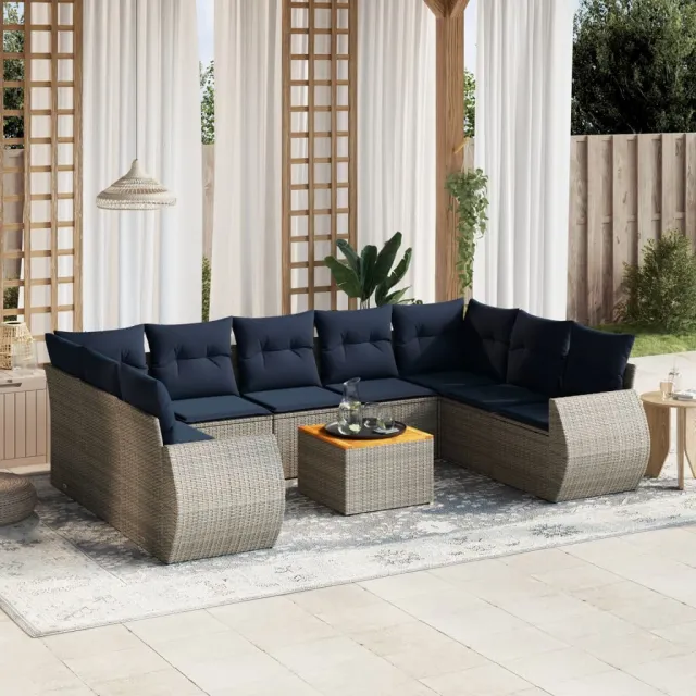 vidaXL 10-delige tuinbankset met kussens, grijs polyrotan, foto 2