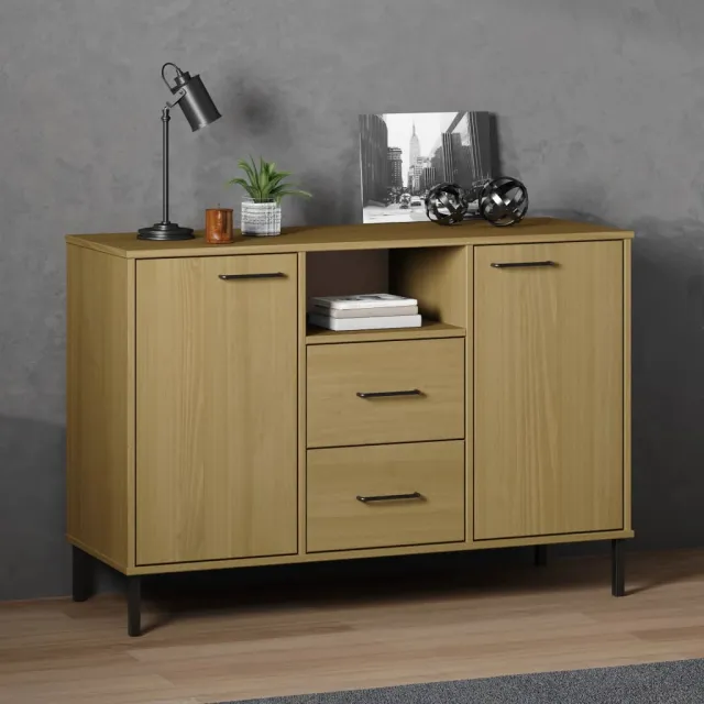 vidaXL Dressoir met metalen poten OSLO 113x40x77 cm grenenhout bruin, foto 2