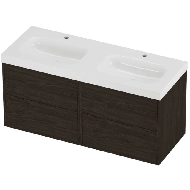 Proline Haga Badmeubelset Polystone Mezza Symmetrisch 120x46x58 cm Glans Wit Mokka Oak Eiken