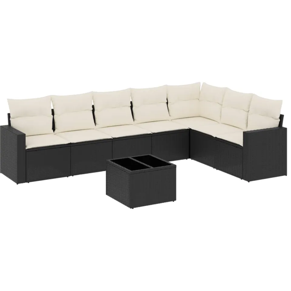 vidaXL 8-delige Loungeset met kussens poly rattan zwart