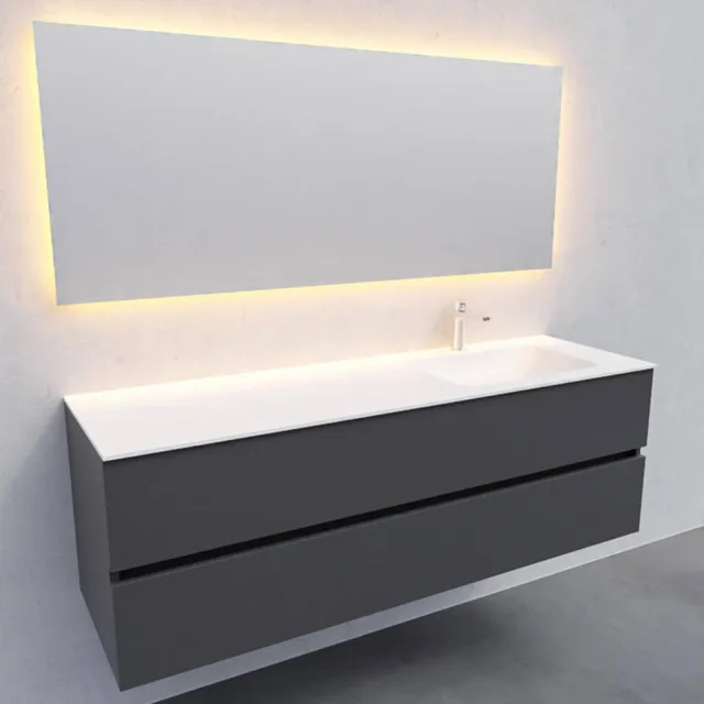 Badkamermeubel Solid Surface AQS Oslo 150x46 cm Rechts Mat Antraciet Boss & Wessing