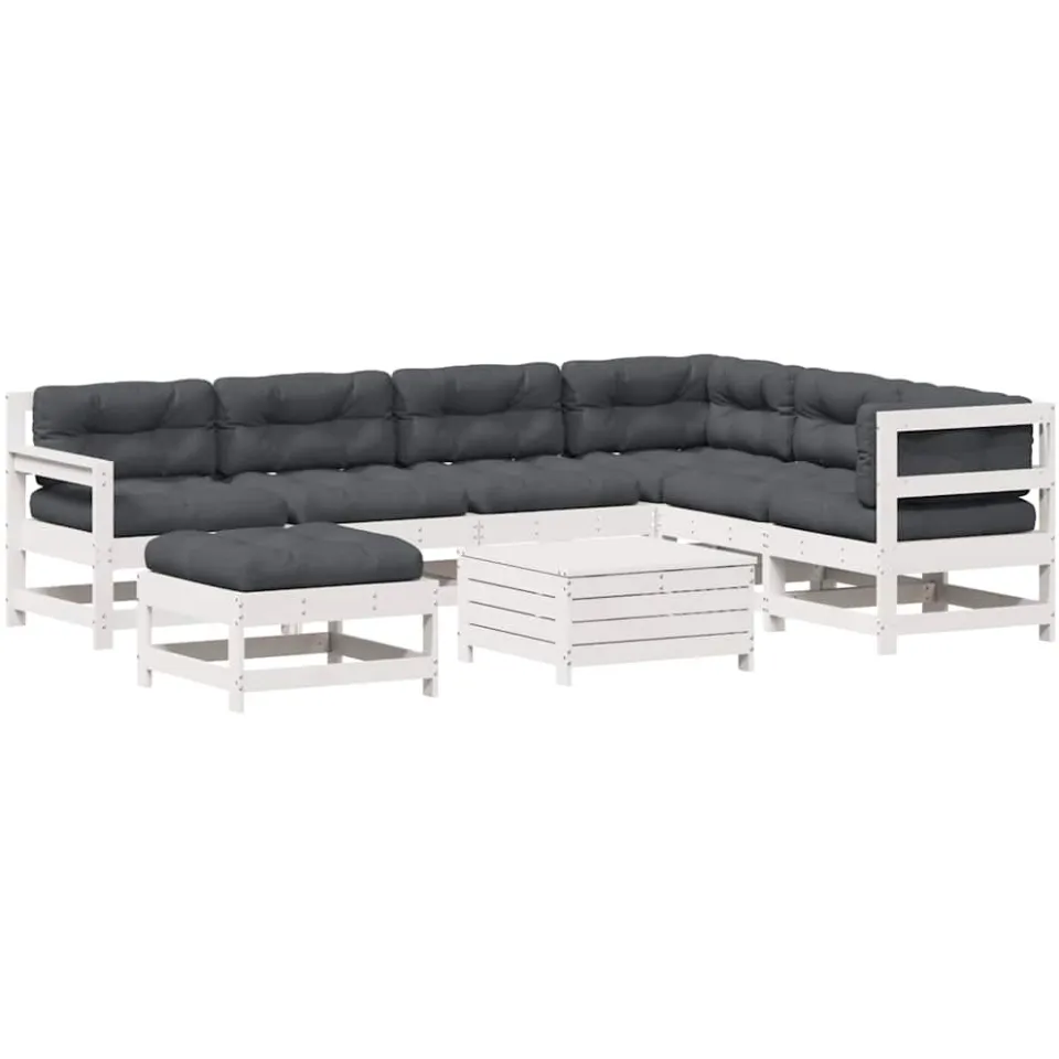 vidaXL 8-delige Loungeset met kussens massief grenenhout wit