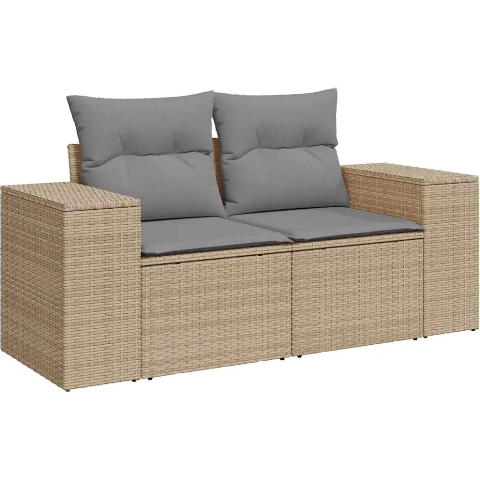 vidaXL 6-delige Loungeset met kussens poly rattan beige