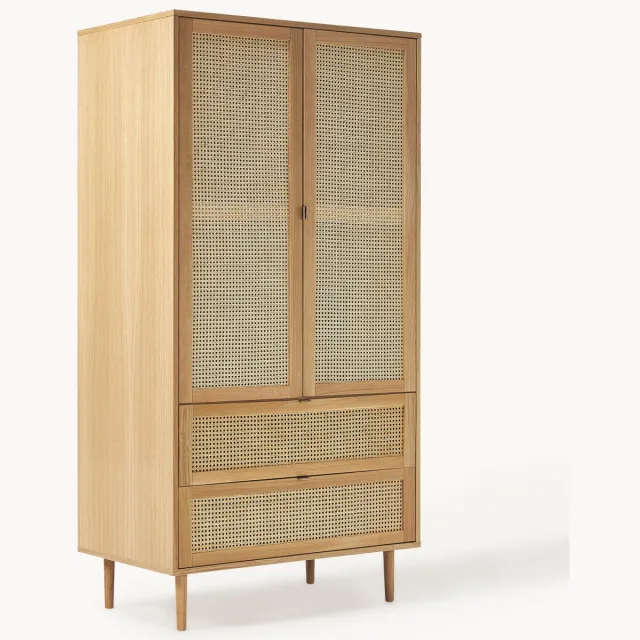 Westwing Collection Kleine kledingkast Aries met Weens vlechtwerk, 2 deuren Beige