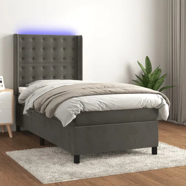vidaXL Boxspring met matras en LED fluweel donkergrijs 90x190 cm grijs