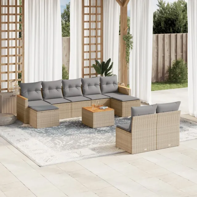 vidaXL Patio Sofa Set 9-zits Gemengd beige, foto 2