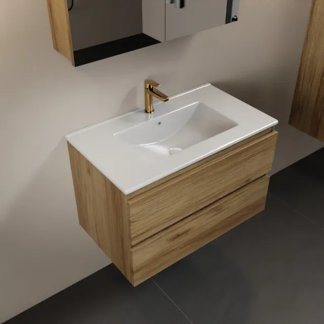 Mondiaz AIVY 80cm badmeubel Chai, wastafel glanzend wit keramiek midden 1 kraangat met spiegelkast (M60101 - AI-M80CHMI - AI-C80CHMI)