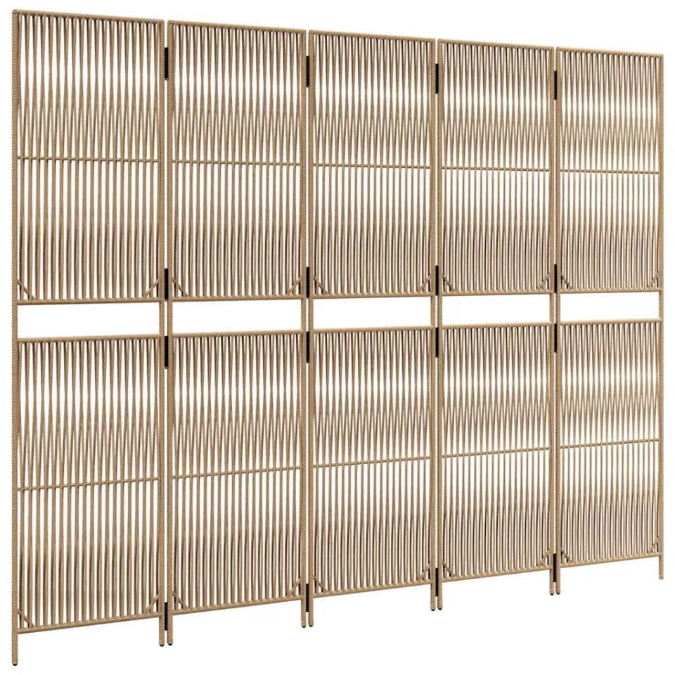 vidaXL Kamerscherm 5 panelen poly rattan beige, foto 4