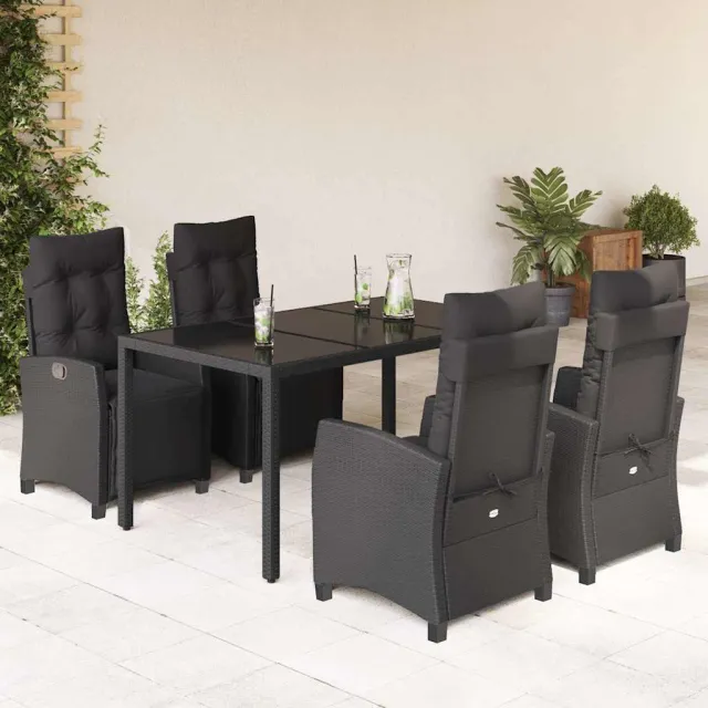 vidaXL 5-delige Tuinset met kussens poly rattan zwart, foto 2