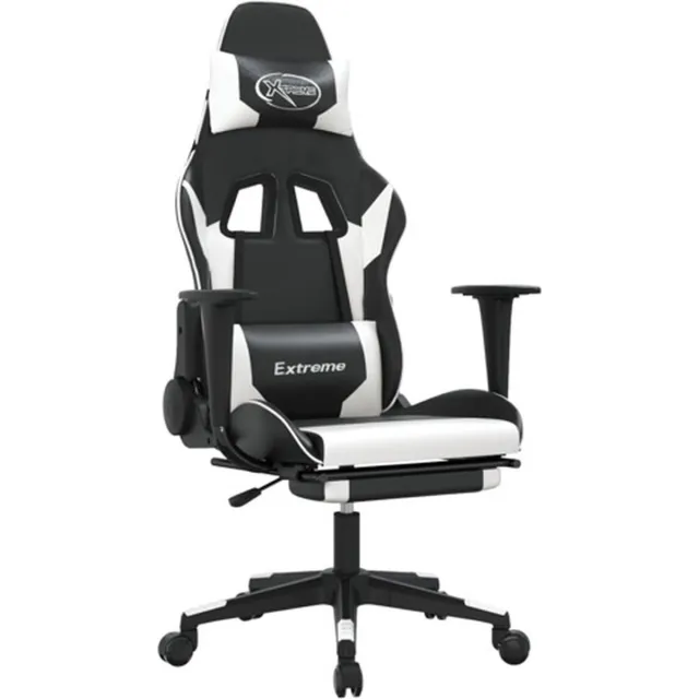 vidaXL Massage - gamestoel - met - voetensteun - kunstleer - zwart - & - wit zwart en wit
