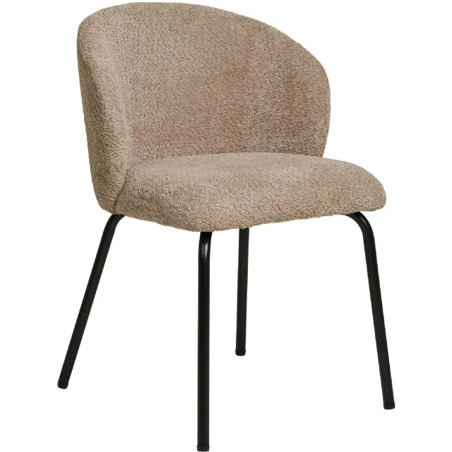 Nest of Nora Set van 2 - Nest of Nora Eetkamerstoel bouclé - Zwarte poten - Beige eetkamerstoelen