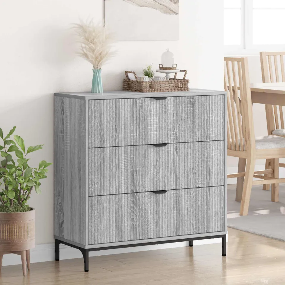 vidaXL Dressoir Grijs Sonoma 89,5 x 33 x 82 cm Bewerkt hout, foto 4