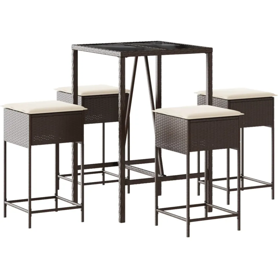 vidaXL 5-delige Tuinbarset met kussens poly rattan bruin, foto 4