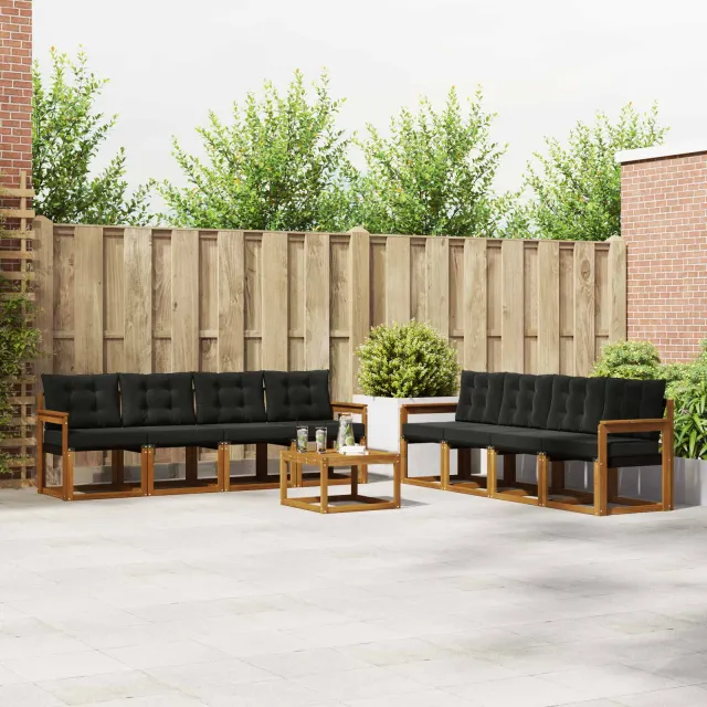 vidaXL Buiten bankenset 9 st 8-zits Naturel en Zwart