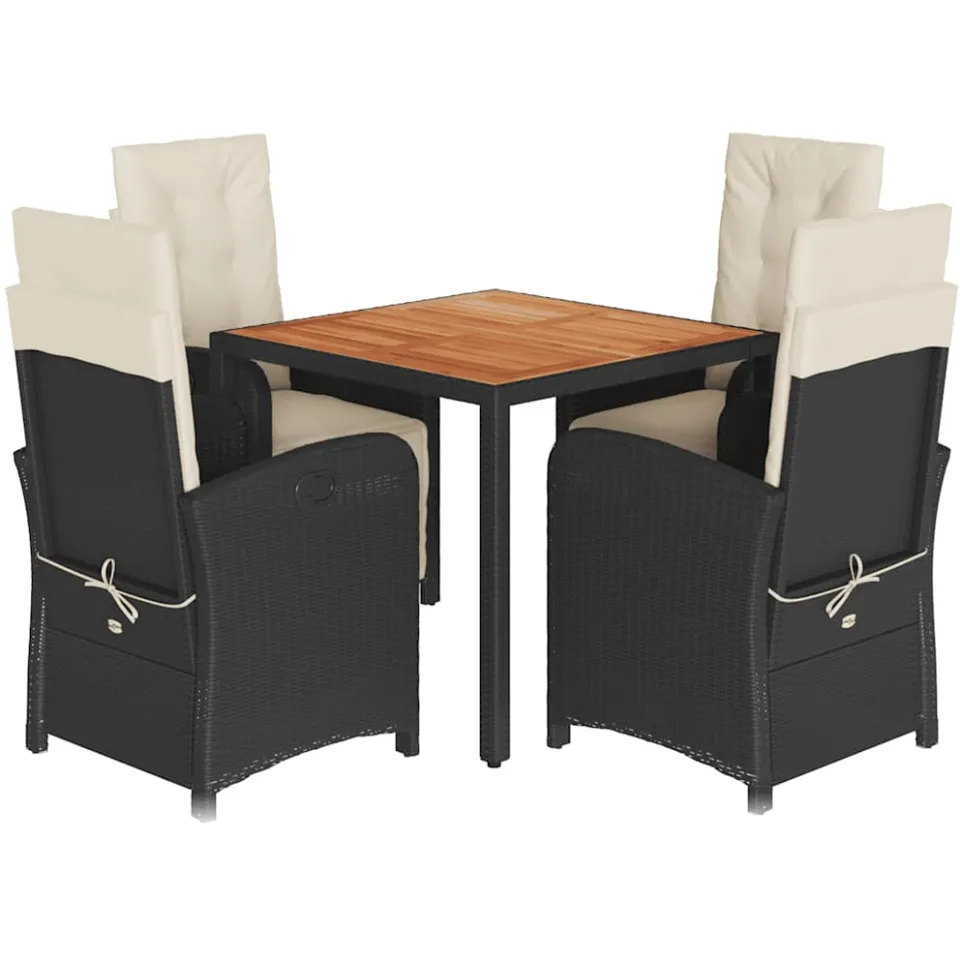 vidaXL 5-delige Tuinset met kussens poly rattan zwart