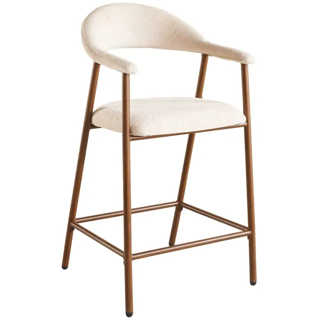 Lizzely Garden & Living SET DEAL 4 stuks: Barkruk Japandi beige Mika walnoot minimalistische barstoel japanse stijl