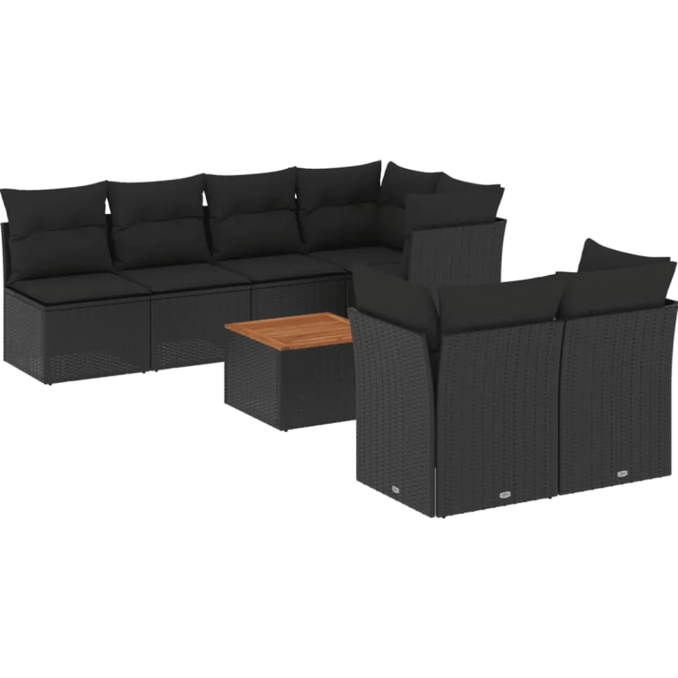 vidaXL 8-delige Loungeset met kussens poly rattan zwart