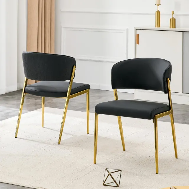 VVBV Eetkamerstoelen Set van 2 51x49x78 cm – Gestoffeerde Eetkamerstoel – Minimalistisch – Modern Design – Metalen Frame – Voor Woonkamer – Zwart