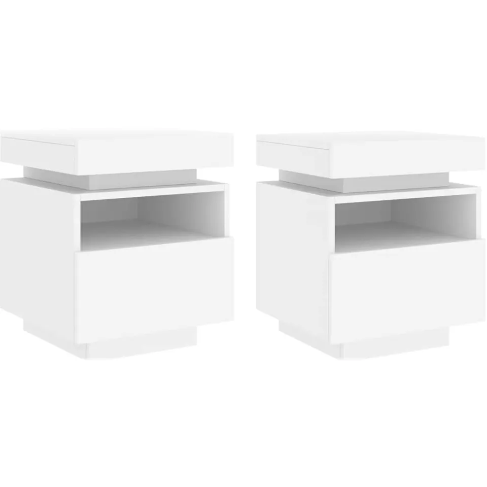 vidaXL Nachtkastjes met LED-verlichting 2 st 40x39x48,5 cm wit, foto 3