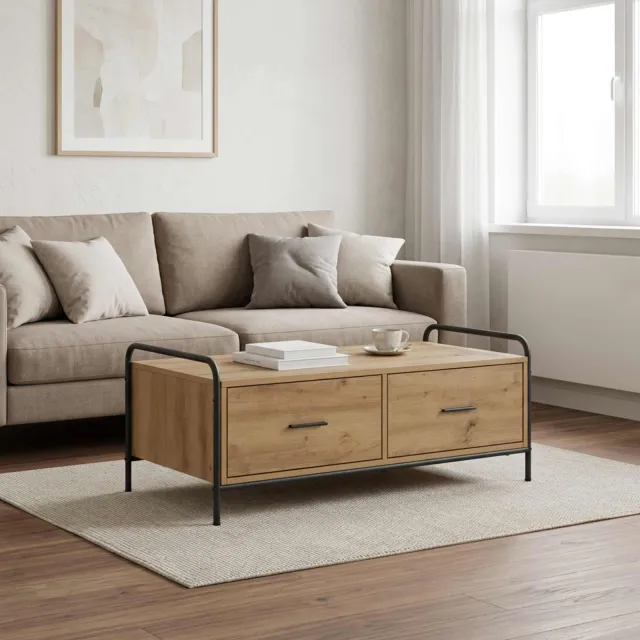 vidaXL Salontafel Artisanaal eiken 99,5 x 49 x 41 cm Bewerkt hout, foto 2